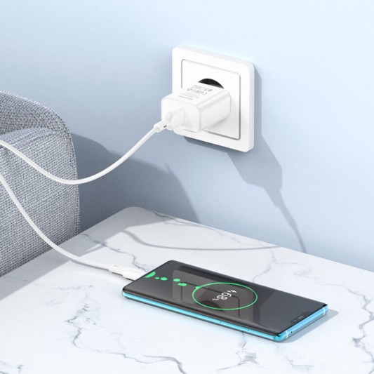 СЗУ Borofone BA72A Spring QC3.0 (1USB-A) + кабель USB to Type-C White - изображение 2