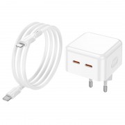 Зарядний пристрій Borofone BA76A Source PD35W (2Type-C) + Type-C to Lightning, White