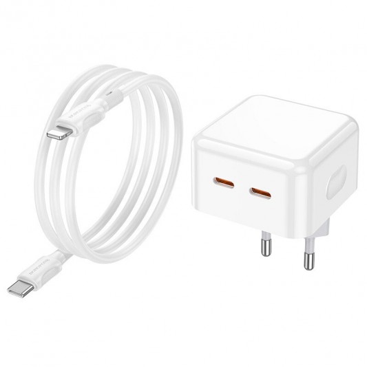 Зарядний пристрій Borofone BA76A Source PD35W (2Type-C) + Type-C to Lightning, White - зображення 1 