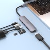 Перехідник Hoco HB28 Multi-function 6in1 (Type-C to HDTV+USB3.0+USB2.0+SD+TF+PD), Metal gray