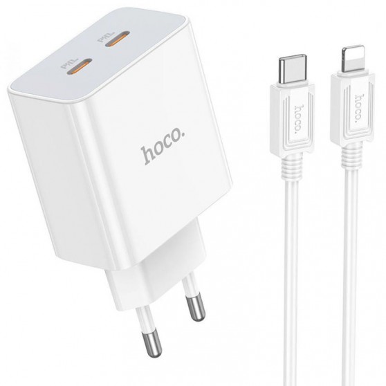 СЗУ Hoco C108A PD 35W (2USB-C) + кабель Type-C to Lightning White