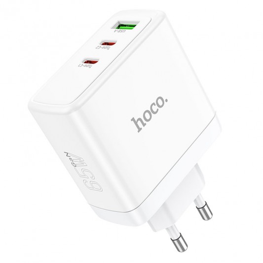 Зарядний пристрій Hoco N30 Glory PD65W (2Type-C/1USB), White - зображення 1 
