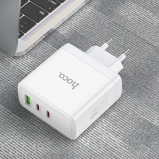 Зарядний пристрій Hoco N30 Glory PD65W (2Type-C/1USB), White - зображення 6 