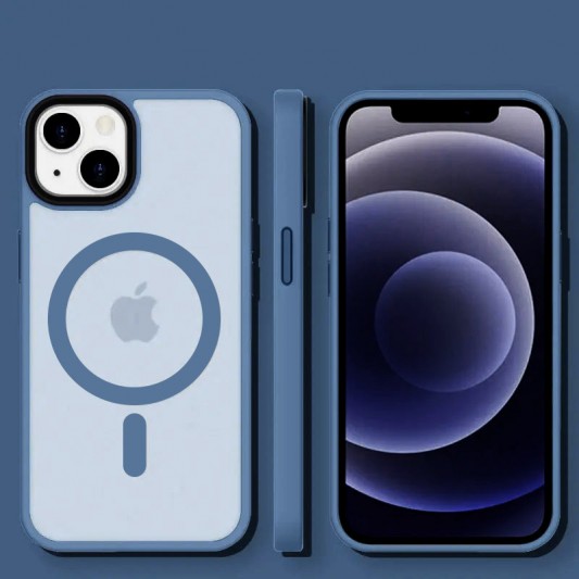 TPU+PC чохол Metal Buttons with MagSafe Colorful для Apple iPhone 14 (6.1") Блакитний / Sierra Blue - зображення 1 