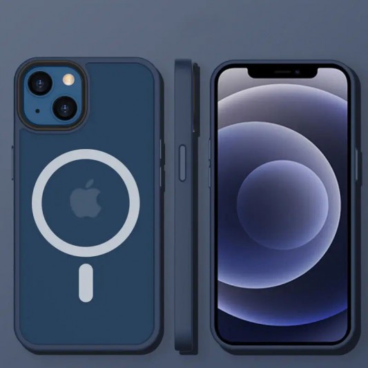 TPU+PC чохол Metal Buttons with MagSafe Colorful для Apple iPhone 14 (6.1") Синій / Navy Blue - зображення 1 
