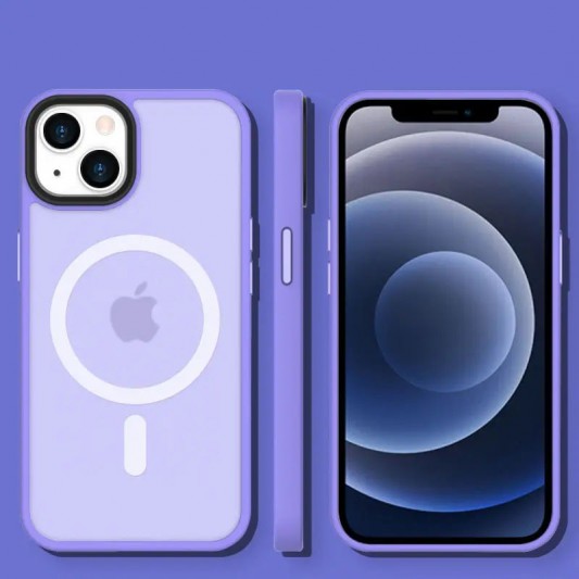TPU+PC чохол Metal Buttons with MagSafe Colorful для Apple iPhone 14 (6.1") Бузковий / Light Purple - зображення 1 
