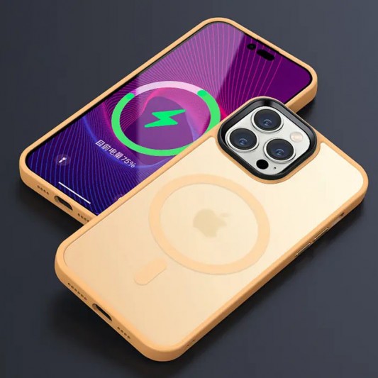TPU+PC чохол Metal Buttons with MagSafe Colorful для Apple iPhone 14 Pro (6.1") Персиковий / Orange - зображення 1 