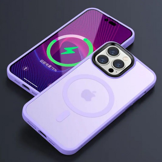 TPU+PC чохол Metal Buttons with MagSafe Colorful для Apple iPhone 14 Pro (6.1") Бузковий / Light Purple - зображення 1 