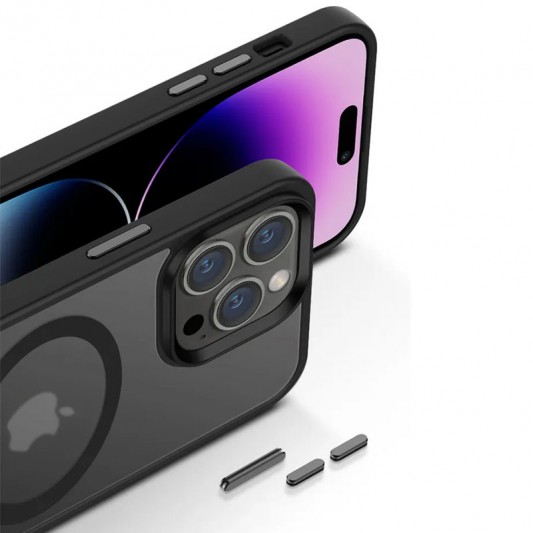 TPU+PC чохол Metal Buttons with MagSafe Colorful для Apple iPhone 14 Pro (6.1") Чорний / Black - зображення 4 