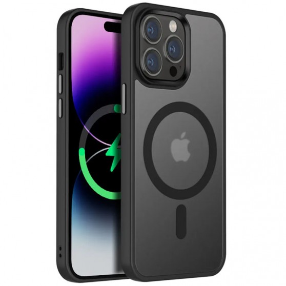 TPU+PC чехол Metal Buttons with MagSafe Colorful для Apple iPhone 12 Pro / 12 (6.1") Черный / Black
