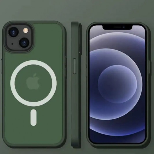 TPU+PC чохол Metal Buttons with MagSafe Colorful для Apple iPhone 13 (6.1") Зелений / Dark Green - зображення 1 