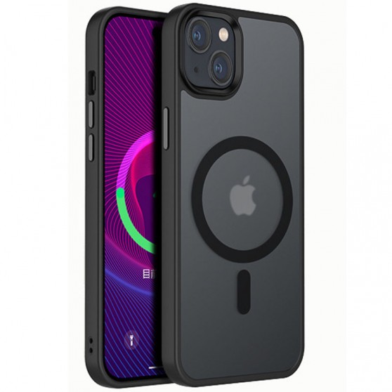TPU+PC чохол Metal Buttons with MagSafe Colorful для Apple iPhone 15 Plus (6.7") Чорний / Black