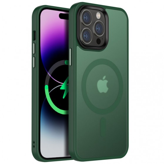 TPU+PC чехол Metal Buttons with MagSafe Colorful для Apple iPhone 15 Pro (6.1") Зеленый / Dark Green
