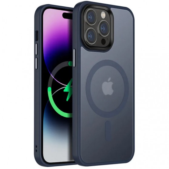 TPU+PC чохол Metal Buttons with MagSafe Colorful для Apple iPhone 15 Pro (6.1") Синій / Navy Blue