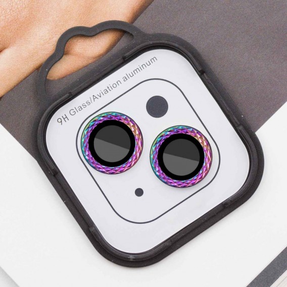 Захисне скло Metal Shine на камеру (в упак.) Apple iPhone 15 (6.1") / 15 Plus (6.7"), Бузковий / Rainbow