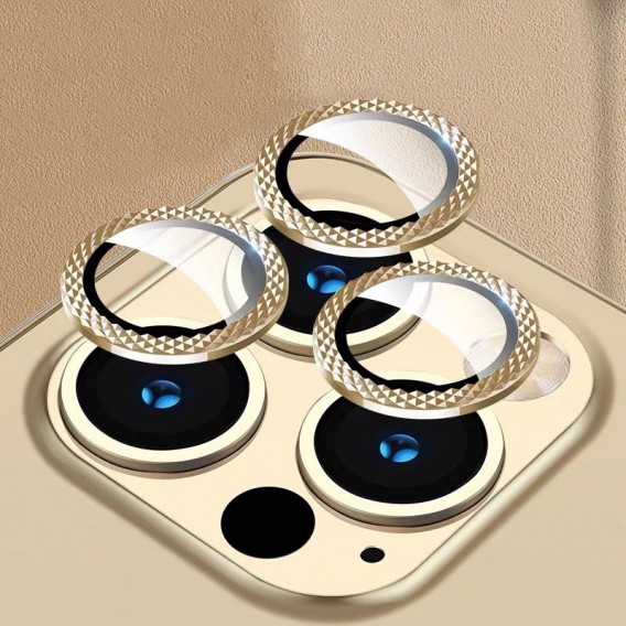 Защитное стекло Metal Shine на камеру (в упак.) для Apple iPhone 15 Pro (6.1") / 15 Pro Max (6.7"), Золотой / Gold
