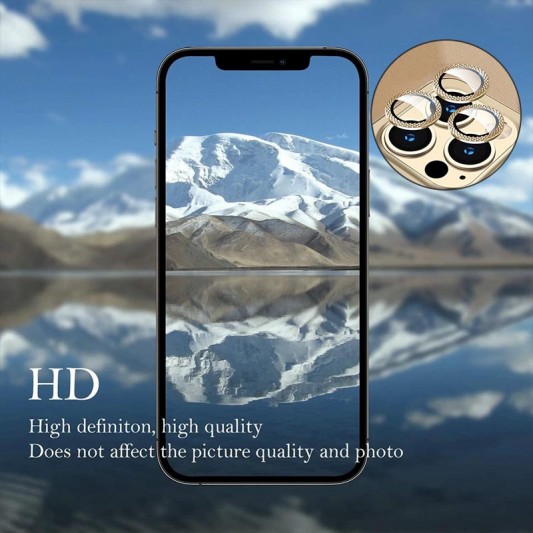Защитное стекло Metal Shine на камеру (в упак.) для Apple iPhone 15 Pro (6.1") / 15 Pro Max (6.7") Золотой / Gold - изображение 3