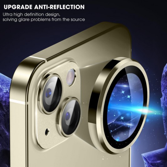 Захисне скло Metal Classic на камеру (у упак.) для Apple iPhone 15 (6.1") / 15 Plus (6.7") Золотий / Gold - зображення 3 