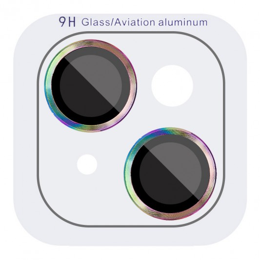 Захисне скло Metal Classic на камеру (у упак.) для Apple iPhone 15 (6.1") / 15 Plus (6.7") Бузковий / Rainbow