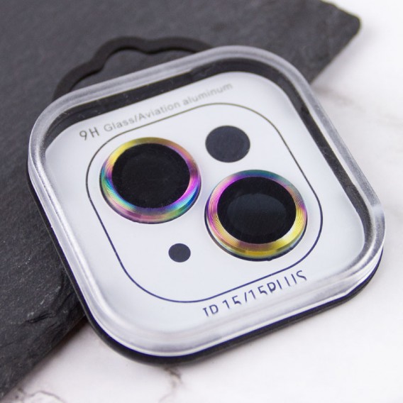 Защитное стекло Metal Classic на камеру (в упак.) для Apple iPhone 15 (6.1") / 15 Plus (6.7"), Сиреневый / Rainbow