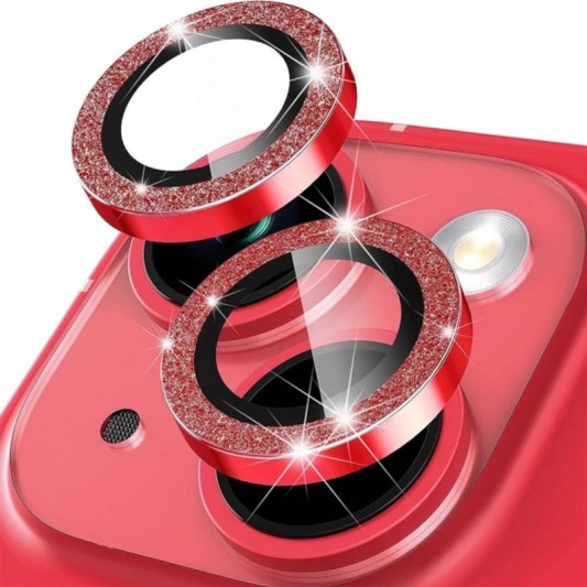 Захисне скло Metal Sparkles на камеру (у упак.) для Apple iPhone 15 (6.1") / 15 Plus (6.7") Червоний / Red - зображення 1 