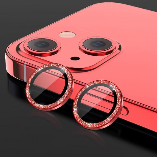 Захисне скло Metal Sparkles на камеру (у упак.) для Apple iPhone 15 (6.1") / 15 Plus (6.7") Червоний / Red - зображення 3 