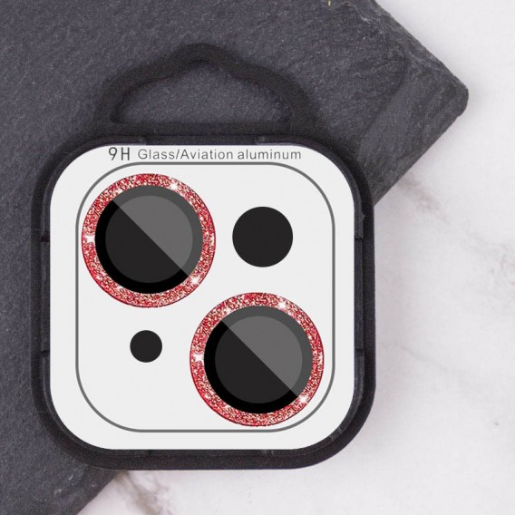 Захисне скло Metal Sparkles на камеру (в упак.) Apple iPhone 15 (6.1") / 15 Plus (6.7"), Червоний / Red