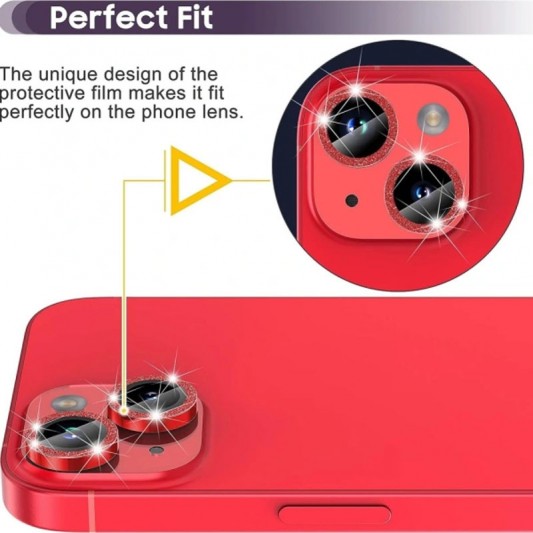 Захисне скло Metal Sparkles на камеру (у упак.) для Apple iPhone 15 (6.1") / 15 Plus (6.7") Червоний / Red - зображення 5 