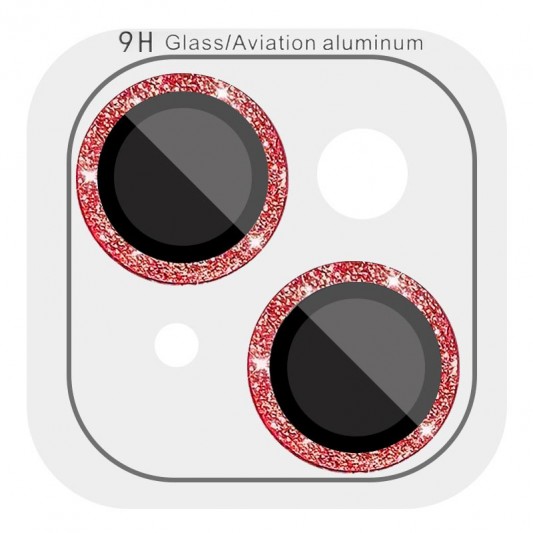 Захисне скло Metal Sparkles на камеру (у упак.) для Apple iPhone 15 (6.1") / 15 Plus (6.7") Червоний / Red - зображення 6 