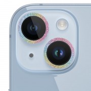 Захисне скло Metal Sparkles на камеру iPhone 15 / 15 Plus, Бузковий / Rainbow