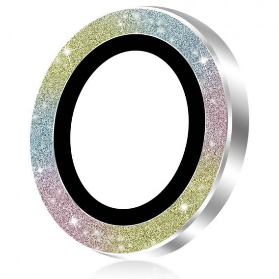 Захисне скло Metal Sparkles на камеру iPhone 15 / 15 Plus, Бузковий / Rainbow