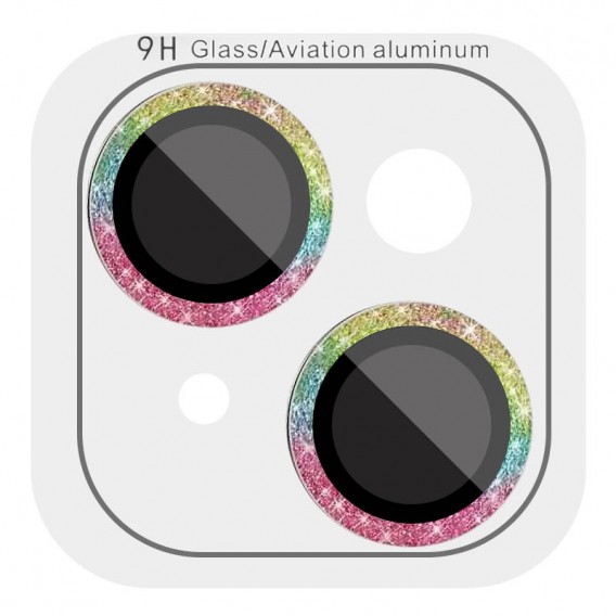 Захисне скло Metal Sparkles на камеру iPhone 15 / 15 Plus, Бузковий / Rainbow