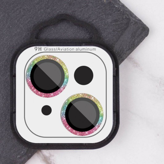 Захисне скло Metal Sparkles на камеру iPhone 15 / 15 Plus, Бузковий / Rainbow - зображення 3 