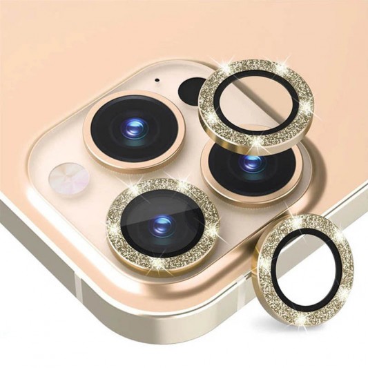 Защитное стекло Metal Sparkles на камеру (в упак.) для Apple iPhone 15 Pro (6.1") /15 Pro Max (6.7") Золотой / Gold - изображение 1
