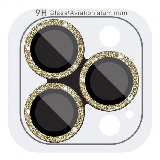 Защитное стекло Metal Sparkles на камеру (в упак.) для Apple iPhone 15 Pro (6.1") /15 Pro Max (6.7") Золотой / Gold - изображение 3