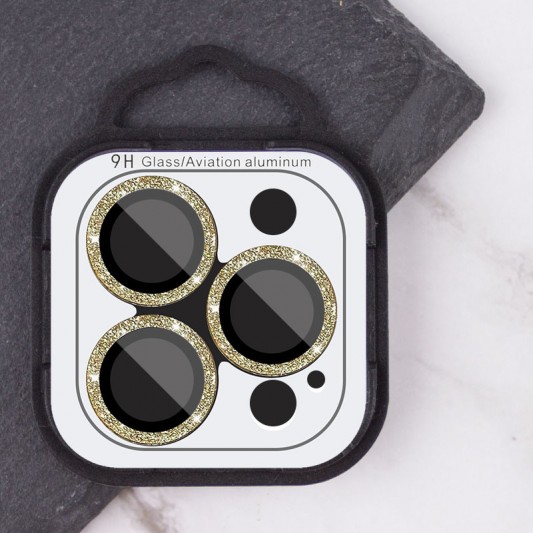 Защитное стекло Metal Sparkles на камеру (в упак.) для Apple iPhone 15 Pro (6.1") /15 Pro Max (6.7") Золотой / Gold - изображение 4