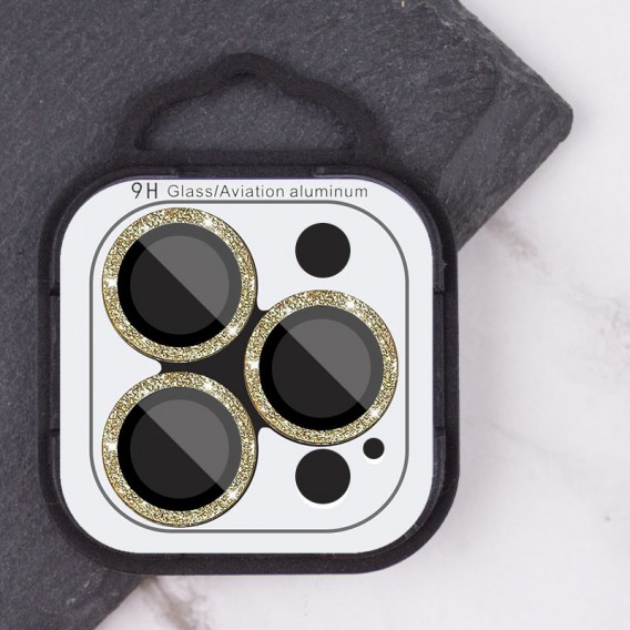 Защитное стекло Metal Sparkles на камеру (в упак.) для Apple iPhone 15 Pro (6.1") /15 Pro Max (6.7"), Золотой / Gold