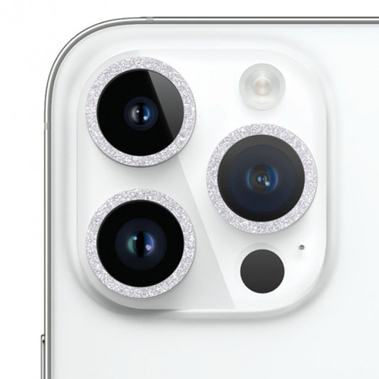 Silver Metal Sparkles Protective Camera Lens Glass for iPhone 15 Pro/15 Pro Max