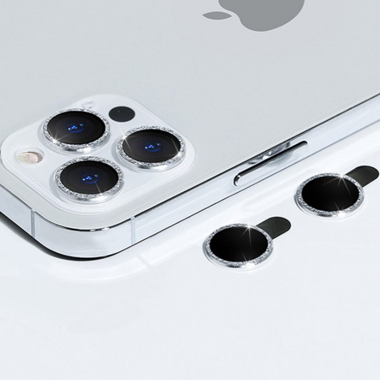 Защитное стекло Metal Sparkles на камеру (в упак.) для Apple iPhone 15 Pro (6.1") /15 Pro Max (6.7") Серебряный / Silver - изображение 2