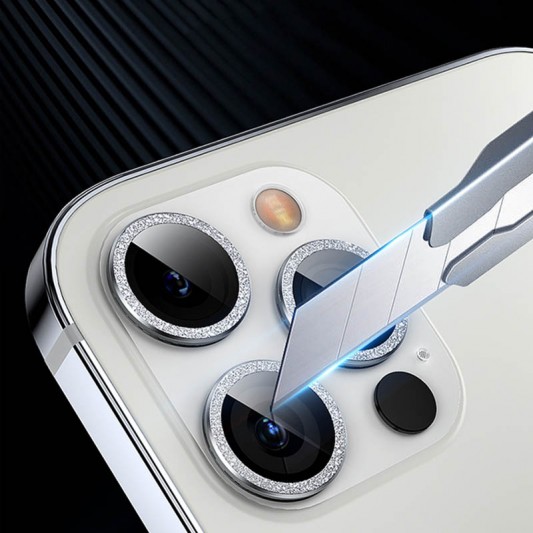 Защитное стекло Metal Sparkles на камеру (в упак.) для Apple iPhone 15 Pro (6.1") /15 Pro Max (6.7") Серебряный / Silver - изображение 3