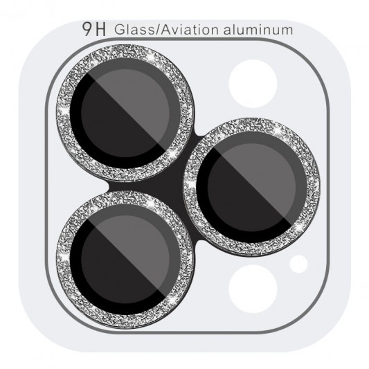Защитное стекло Metal Sparkles на камеру (в упак.) для Apple iPhone 15 Pro (6.1") /15 Pro Max (6.7") Серебряный / Silver - изображение 6