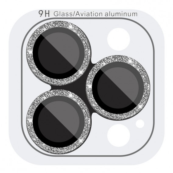 Защитное стекло Metal Sparkles на камеру (в упак.) для Apple iPhone 15 Pro (6.1") /15 Pro Max (6.7"), Серебряный / Silver