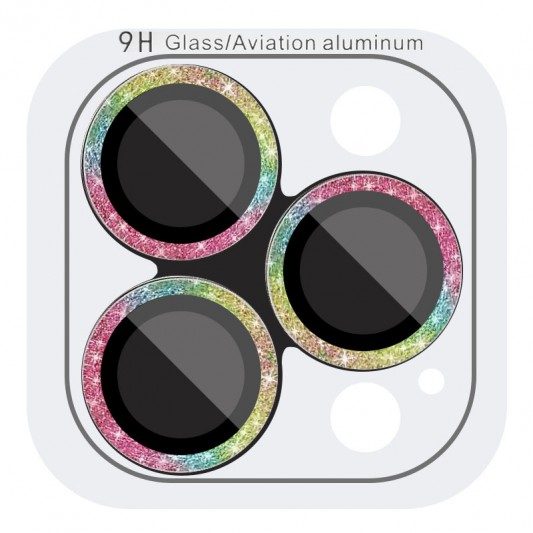 Защитное стекло Metal Sparkles на камеру (в упак.) для Apple iPhone 15 Pro (6.1") /15 Pro Max (6.7") Сиреневый / Rainbow - изображение 4