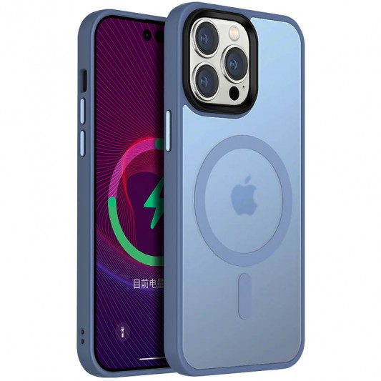 TPU+PC чохол Metal Buttons with MagSafe Colorful для Apple iPhone 14 Pro (6.1") Блакитний / Sierra Blue