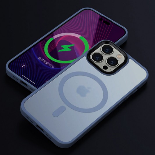 TPU+PC чохол Metal Buttons with MagSafe Colorful для Apple iPhone 14 Pro (6.1") Блакитний / Sierra Blue - зображення 1 