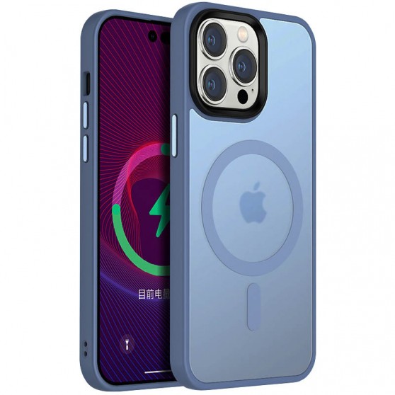 TPU+PC чохол Metal Buttons with MagSafe Colorful для Apple iPhone 12 Pro / 12 (6.1") Блакитний / Sierra Blue