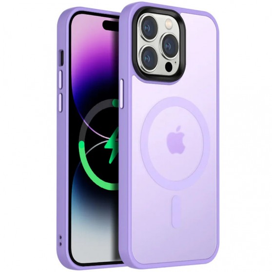 TPU+PC чохол Metal Buttons with MagSafe Colorful для Apple iPhone 12 Pro / 12 (6.1") Бузковий / Light Purple