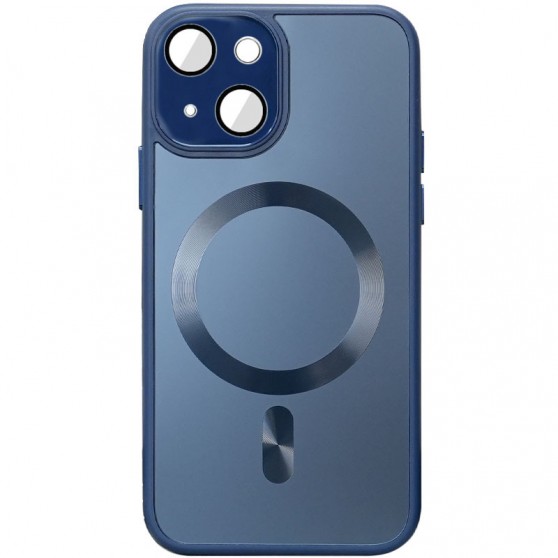 Чехол TPU+Glass Sapphire Midnight with MagSafe для Apple iPhone 14 (6.1") Синий / Deep navy
