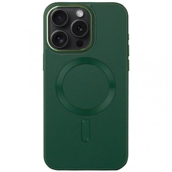 Кожаный чехол Bonbon Leather Metal Style with MagSafe для Apple iPhone 12 Pro / 12 (6.1") Зеленый / Pine green