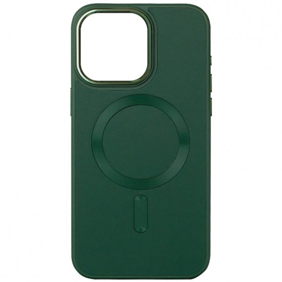 Шкіряний чохол Bonbon Leather Metal Style with MagSafe для Apple iPhone 13 (6.1"), Зелений / Pine green